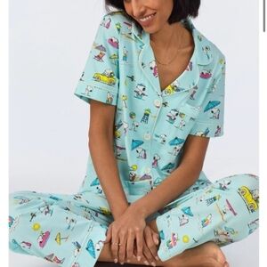 BedHead X Peanuts Blue Surf Sand Beach Snoopy Print Pajama Set Size Large